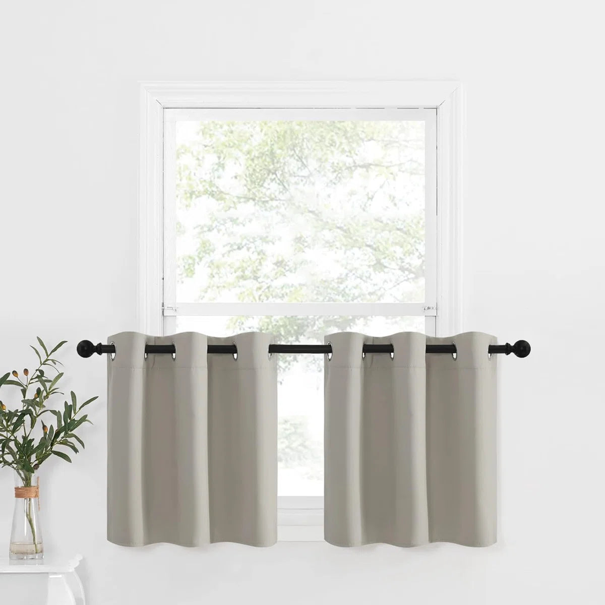 Small Window Curtains Valances Thermal Insulated Home Decor Blackout Grommet Tier Curtains Drapes for Basement/Kitchen Window, 2 Panels