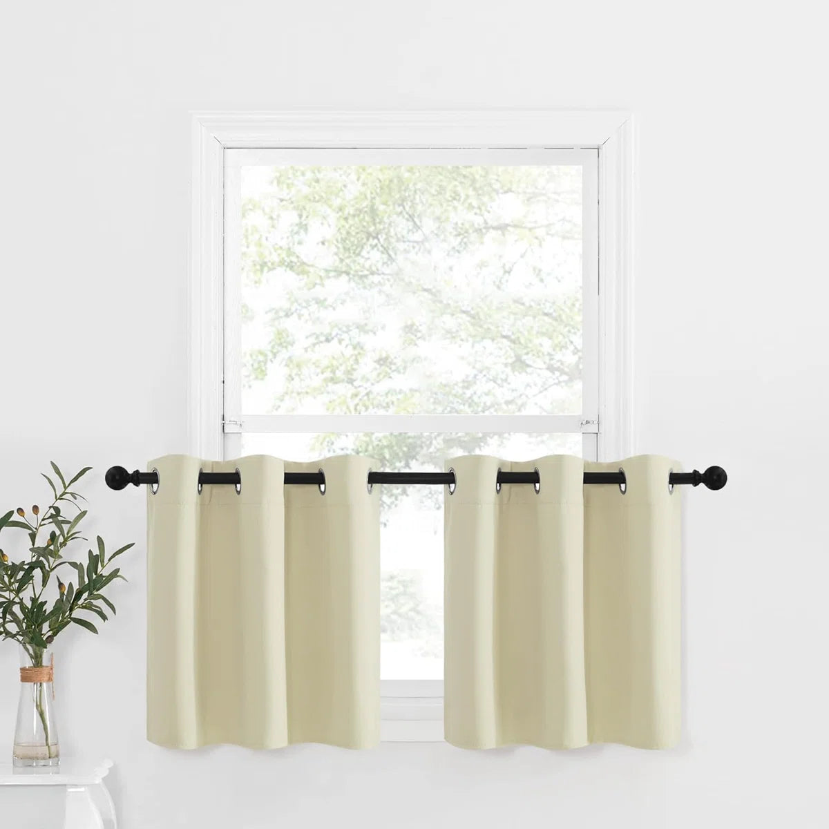 Small Window Curtains Valances Thermal Insulated Home Decor Blackout Grommet Tier Curtains Drapes for Basement/Kitchen Window, 2 Panels