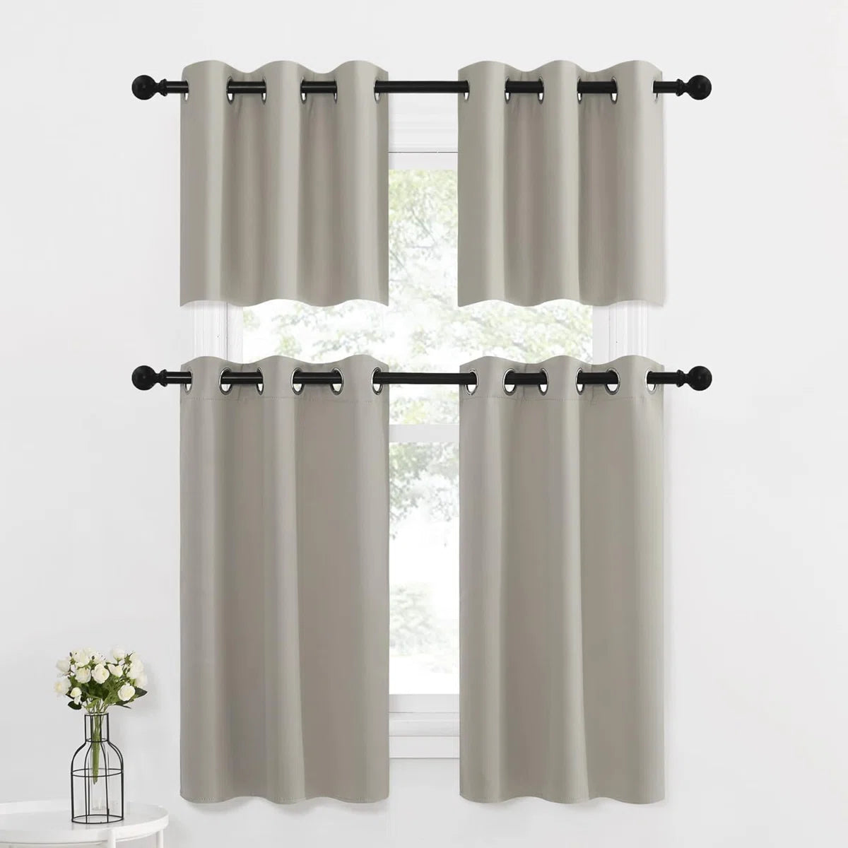 Small Window Curtains Valances Thermal Insulated Home Decor Blackout Grommet Tier Curtains Drapes for Basement/Kitchen Window, 2 Panels