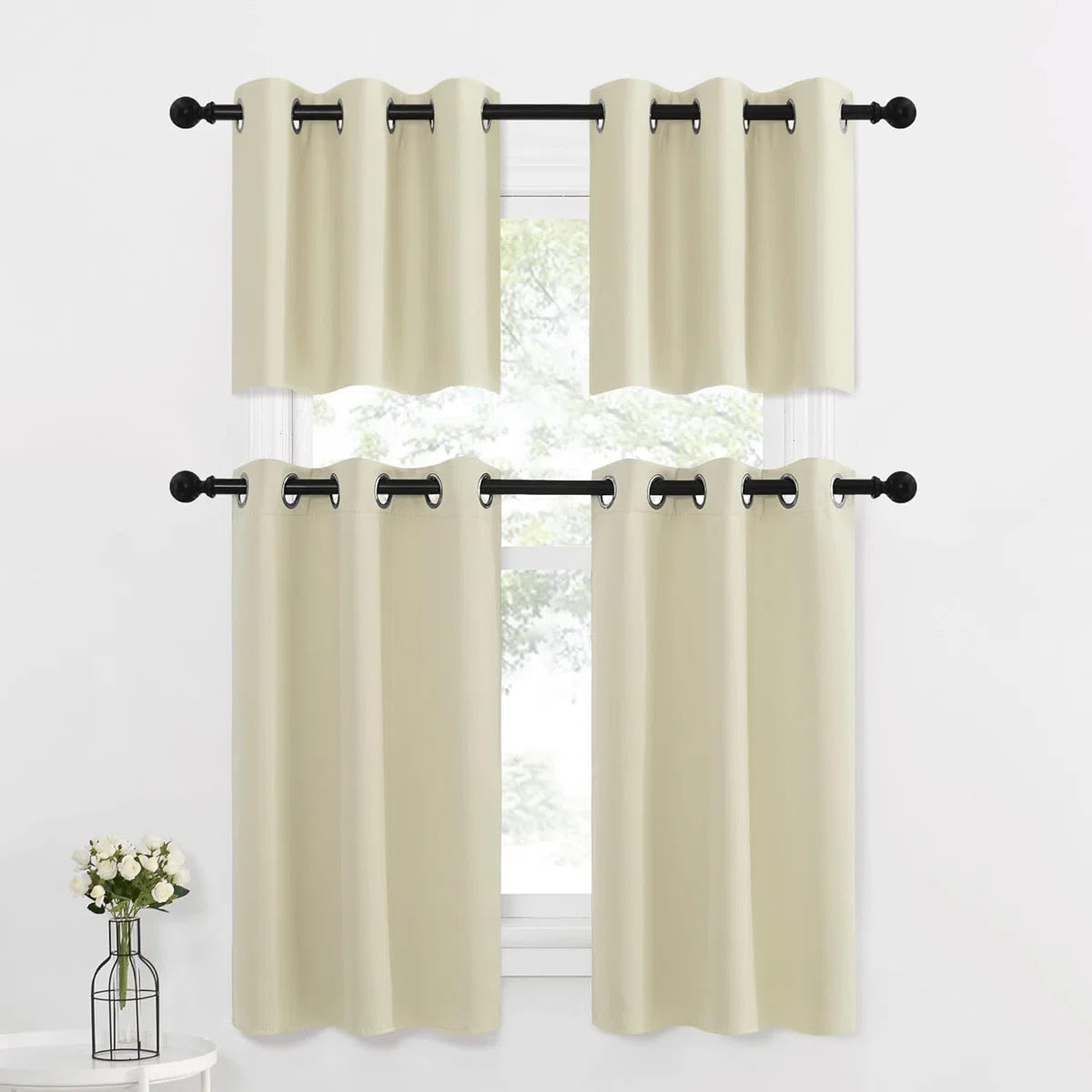 Small Window Curtains Valances Thermal Insulated Home Decor Blackout Grommet Tier Curtains Drapes for Basement/Kitchen Window, 2 Panels