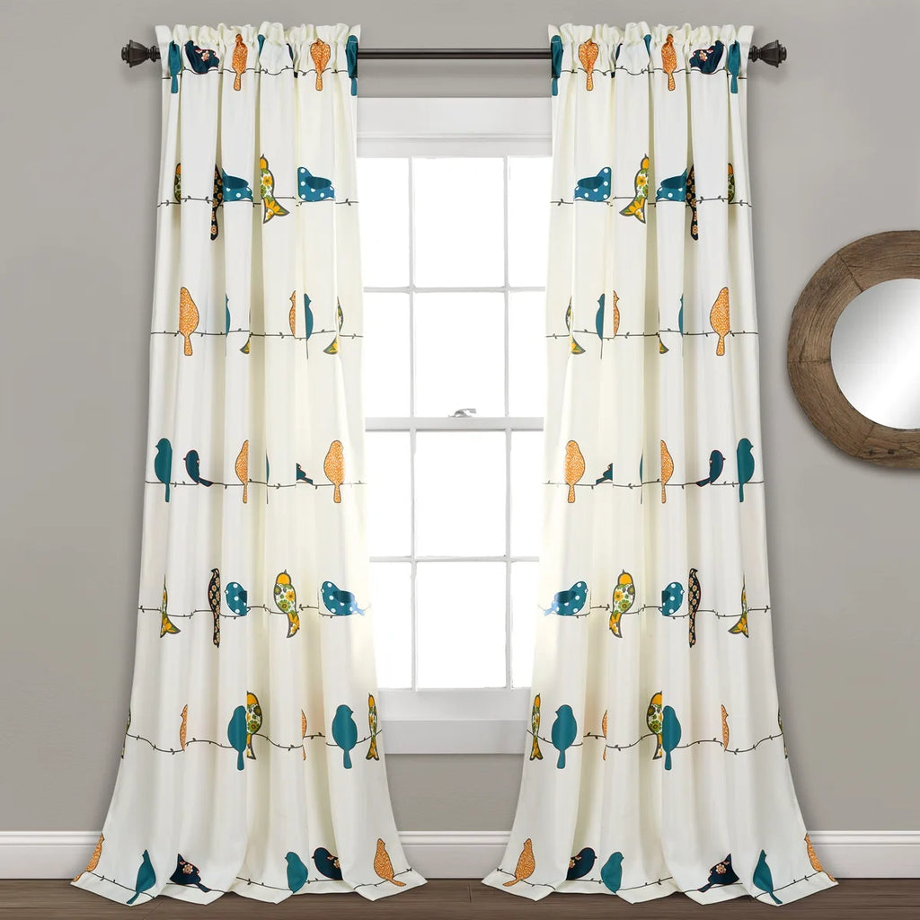 Rowley Birds Room Darkening Thermal Rod Pocket Curtain Panels (Set of 2)